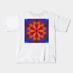 Retro Mandala Flower Orange Purple and Blue Kids T-Shirt